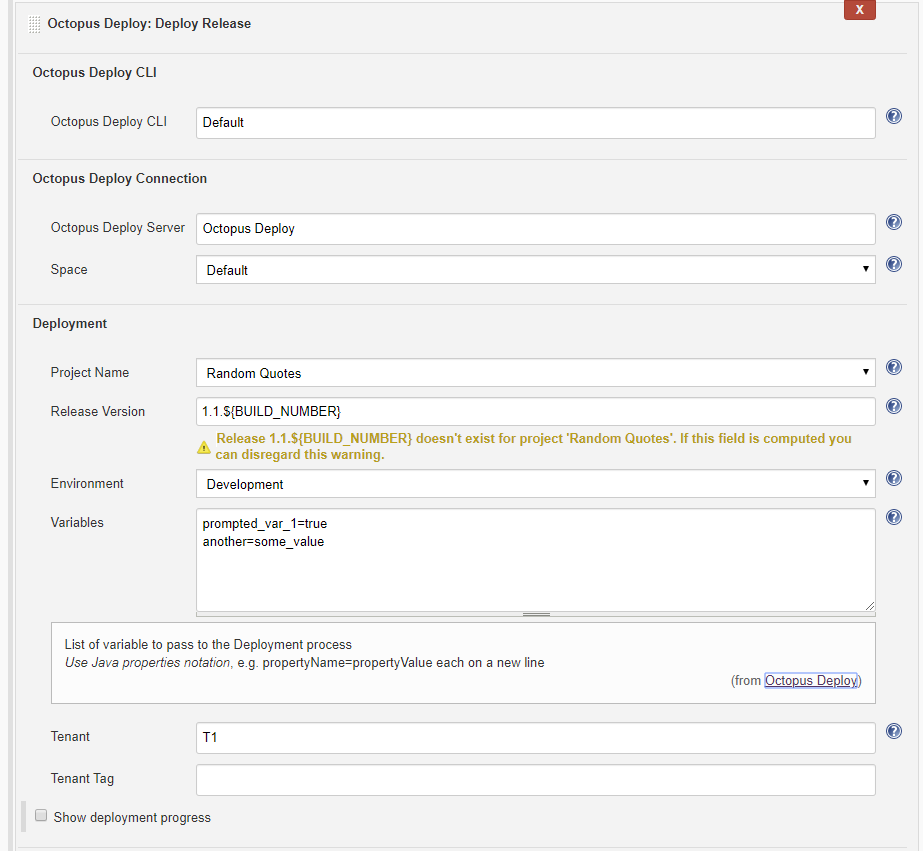 The Deploy Release action in Jenkins