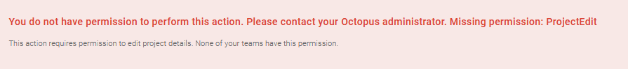 Error message showing missing permissions