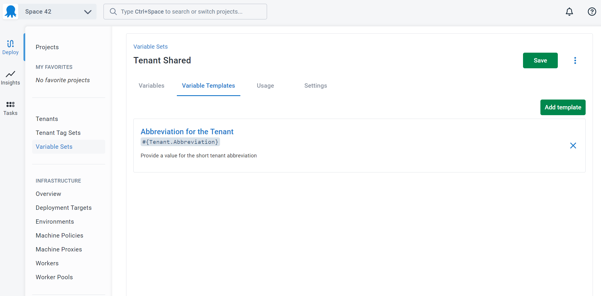 A variable template defined on a library variable set
